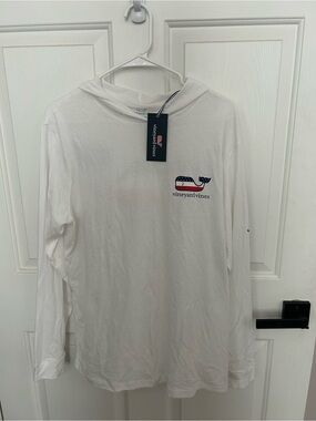 Vineyard Vines Men’s/Women’s Long-Sleeve White Hooded Tee American Whale Logo